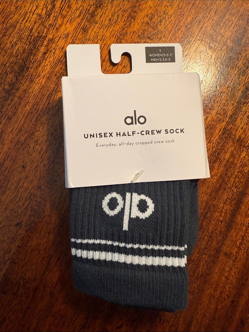 ALO Yoga Half-Crew Athletic Sock in Dark Green with White Accents